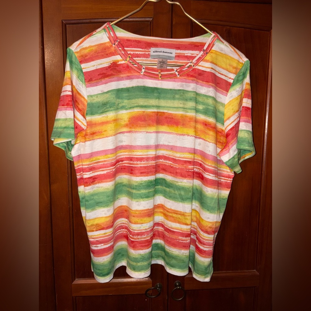 Alfred Dunner Pink and Green Short Sleeve T-Shirt #1024